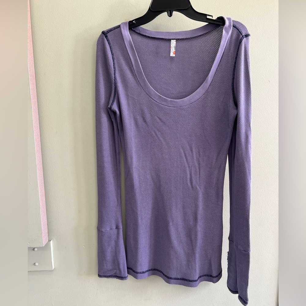 Rare Free People Moto Motor Button Cuff Thermal Top Purple - Picture 2 of 7